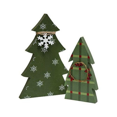 2 Set Snowflake & Plaid Chunky Tree Sitters - The Fox Decor